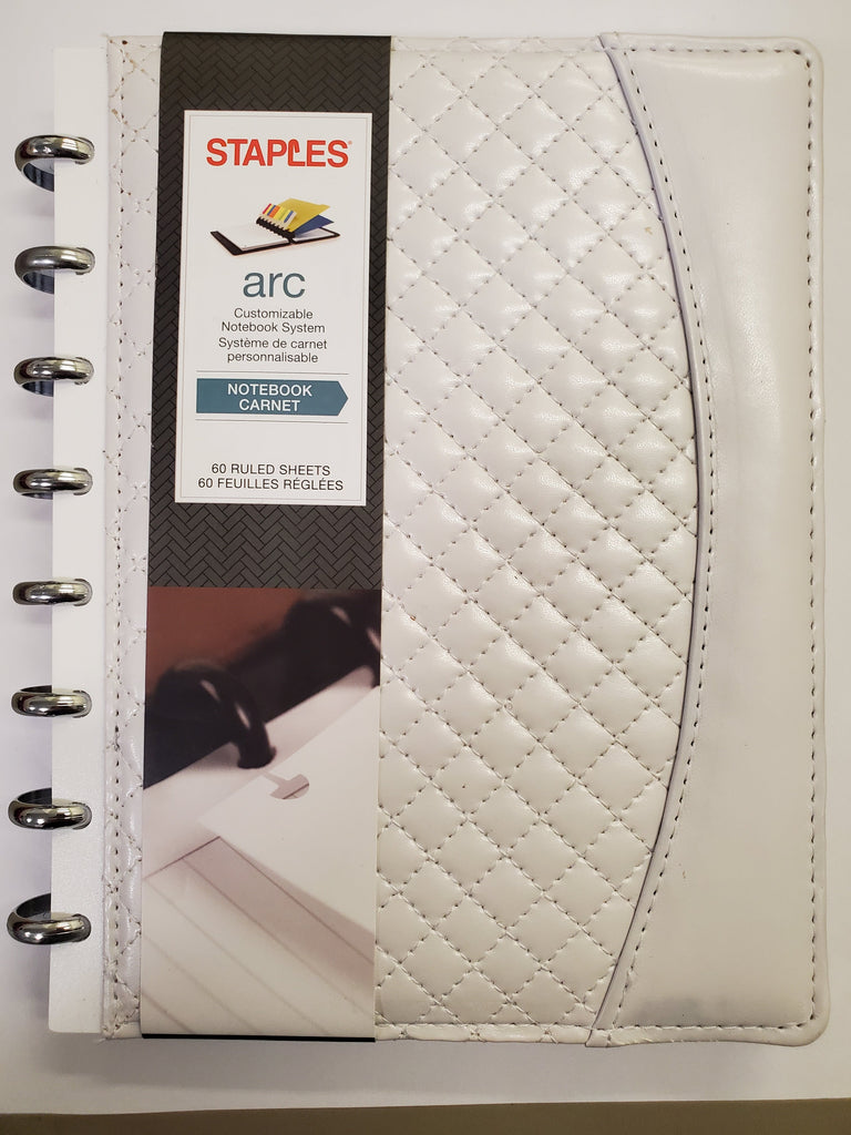 Discbound Notebook - Junior LEATHER-look Cover - QUILTED IVORY PEARLESCENT